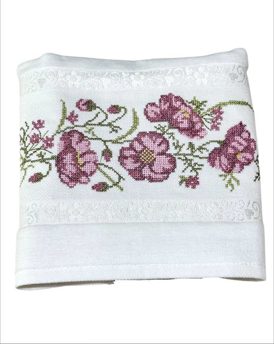 Prosop față brodat 50x90 cm|bumbac 100%| frotir absorbant| Gerbere [3]