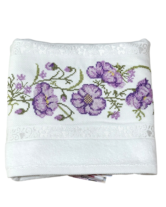 Prosop față brodat 50x90 cm|bumbac 100%| frotir absorbant| Gerbere [5]