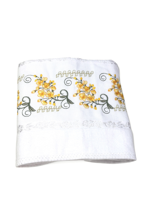 Prosop față brodat 50x90 cm|bumbac 100%| frotir absorbant| Flori de Cireș [3]