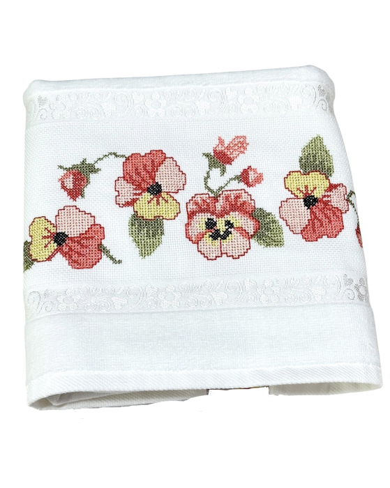Prosop față brodat 50x90 cm|bumbac 100%| frotir absorbant| Panseluțe [2]