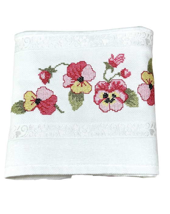 Prosop față brodat 50x90 cm|bumbac 100%| frotir absorbant| Panseluțe [2]