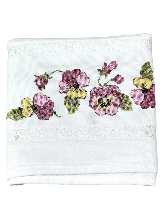 Prosop față brodat 50x90 cm|bumbac 100%| frotir absorbant| Panseluțe [2]