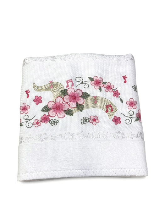 Prosop față brodat 50x90 cm|bumbac 100%| frotir absorbant| Muzica Florilor [4]