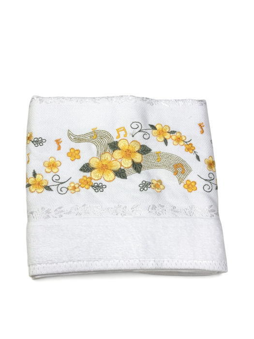 Prosop față brodat 50x90 cm|bumbac 100%| frotir absorbant| Muzica Florilor [3]
