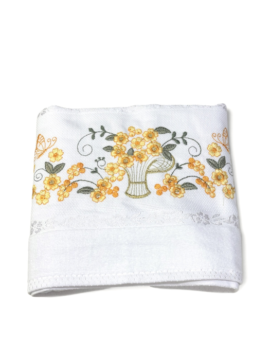 Prosop față brodat 50x90 cm|bumbac 100%| frotir absorbant| Vază cu flori [6]
