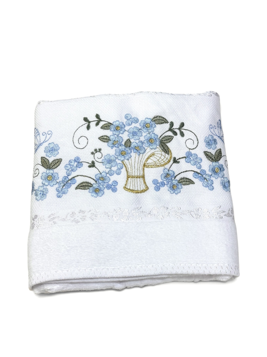 Prosop față brodat 50x90 cm|bumbac 100%| frotir absorbant| Vază cu flori [2]