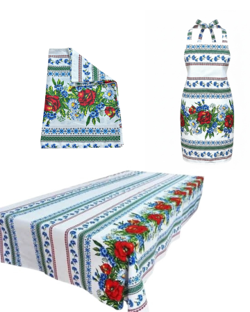 Prosoape bucătărie - Set Față masă + prosoape + şorț bucătărie cu model tradițional - Model Dumitra