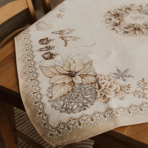 Față masă Crăciun tip goblen, 1m/1m Crăciunițe Aurii [1]