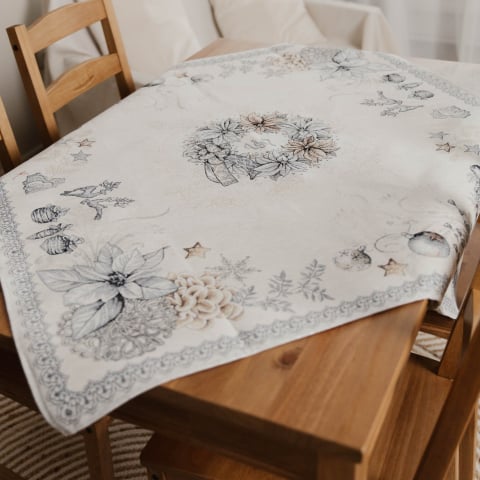 Colecția de Crăciun - Față de masă de Crăciun tip goblen, 1m/1m Craciunite Argintii