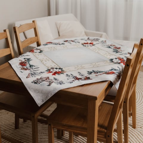 Colecția de Crăciun - Față de masă de Crăciun tip goblen, 1m/1m - Moș Crăciun