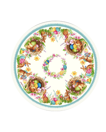 Fețe de masă tip tablou - Față de masă din bumbac tip goblen, rotundă d=140 cm, Iepuri in vizuină