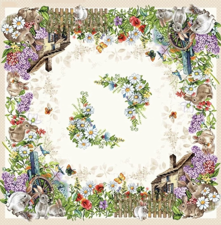 Fețe de masă tip tablou - Față de masă din bumbac tip goblen, model Pascal- Iepuri si Flori de Liliac