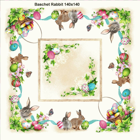Fețe de masă tip tablou - Față de masă din bumbac tip goblen, Iepurași și coșuri cu ouă