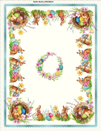 Fețe de masă tip tablou - Față de masă din bumbac tip goblen,  Iepurași în vizuină