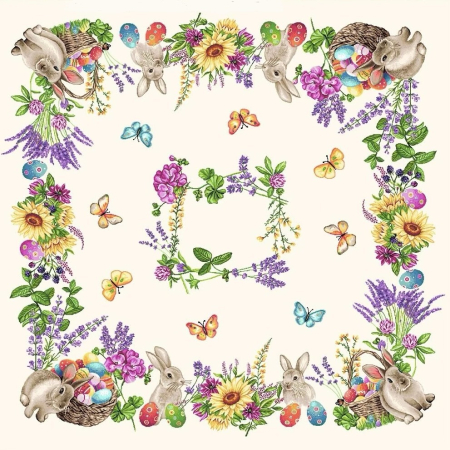 Fețe de masă tip tablou - Față de masă din bumbac tip goblen, model Pascal- Iepuri și Lavandă