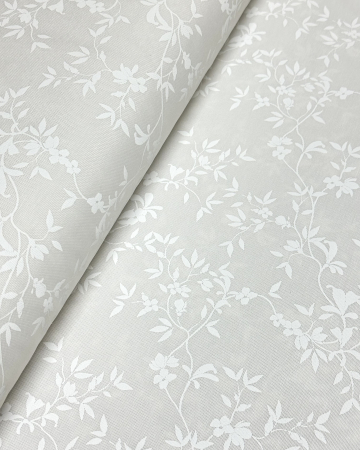 Fețe de masă Impermeabile - Față de masă impermeabilă, 100% bumbac - Alb decorat cu crengute cu flori