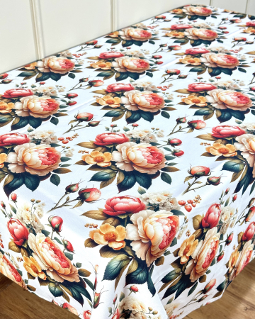 Fețe de masă Impermeabile - Față de masă impermeabilă, 100% bumbac - Buchet bujori