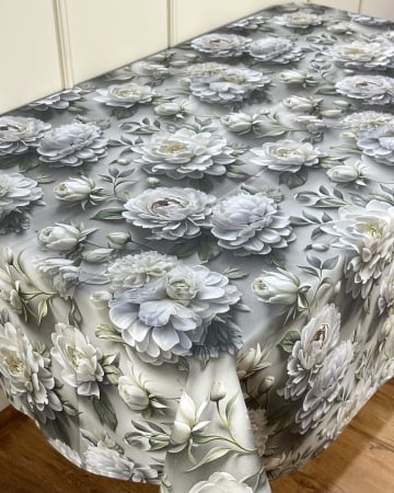 Fețe de masă impermeabile - Față de masă impermeabilă, 100% bumbac - Bujori Albi