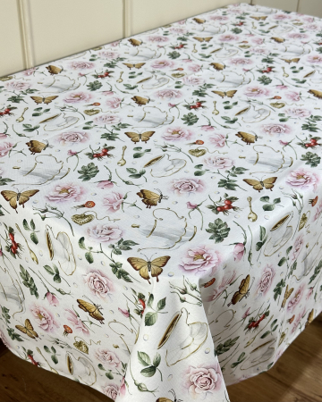 Fețe de masă Impermeabile - Față de masă impermeabilă, 100% bumbac - Cafea și Fluturi