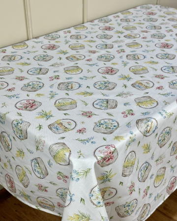 Fețe de masă impermeabile - Față de masă impermeabilă, 100% bumbac - Cosulețe cu Flori