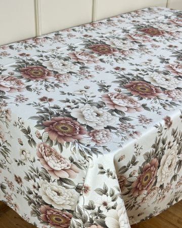 Fețe de masă impermeabile - Față de masă impermeabilă, 100% bumbac - Bujori Arămii