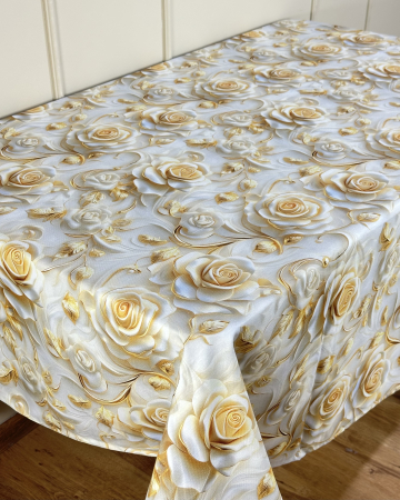 Fețe de masă Impermeabile - Față de masă impermeabilă, 100% bumbac - Trandafiri aurii