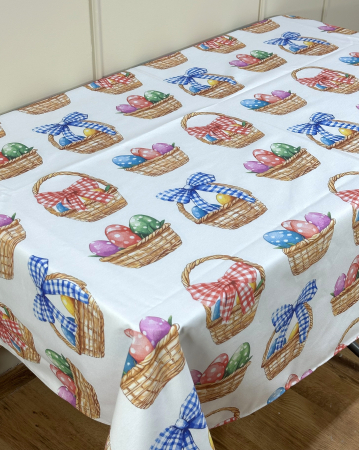 Colecția de Paște - Față de masă impermeabilă cu model de Paște- Coșulețe cu Ouă