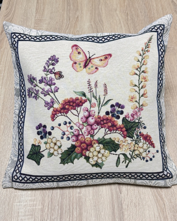 Lenjerii de pat - Față pernă din bumbac tip goblen, 40/40 cm, Tablou cu Flori