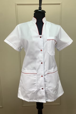Halate medicale - Halat Tokyo cu mâneca scurtă Femei, Alb cu paspoile rosu