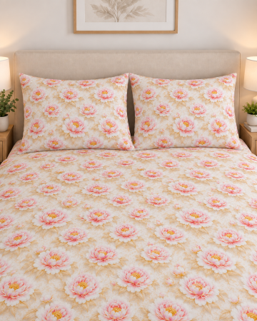 Set lenjerie Bumbac Ranforce - Lenjerie de pat cu model Bujori roz din bumbac ranforce 100% – Ana Confort
