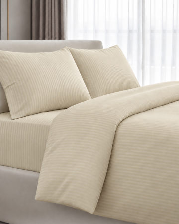 Set lenjerie Bumbac Damasc - Lenjerie de pat din Bumbac Damasc 100% | 4 piese| Cream
