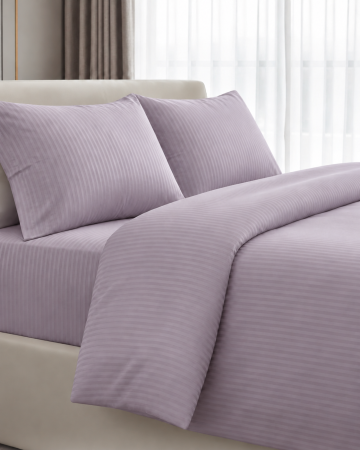 Lenjerii de pat - Lenjerie de pat din bumbac damasc 100%, în dungi, Lavanda