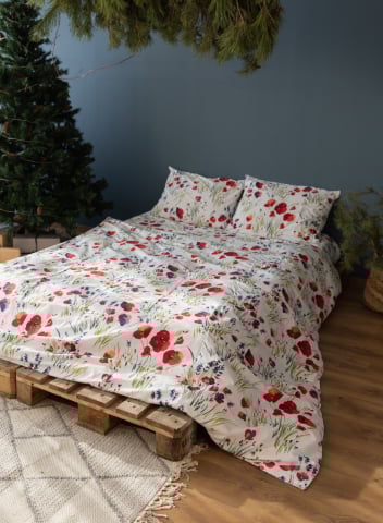 Seturi de lenjerie din Bumbac Satinat - Lenjerie de pat dublu din bumbac satinat - Maci si Lavandă