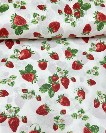 Set lenjerie Bumbac Ranforce - Lenjerie de pat din bumbac ranforce 100% - Căpșuni