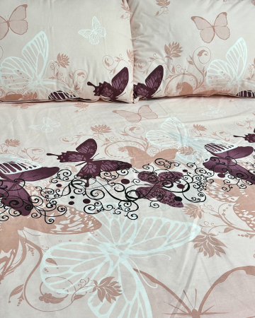 Set lenjerie Bumbac Ranforce - Lenjerie de pat din bumbac ranforce 100% - Fluturi Roz