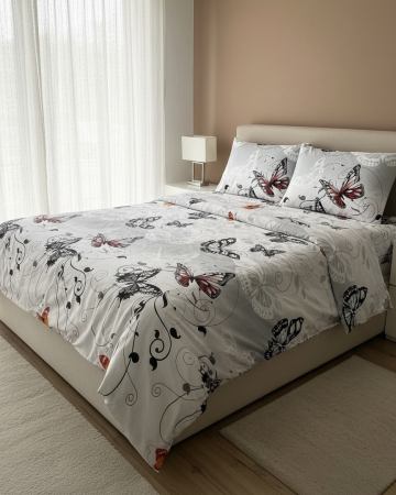 Set lenjerie Bumbac Ranforce - Lenjerie de pat din bumbac ranforce 100% - Fluturi