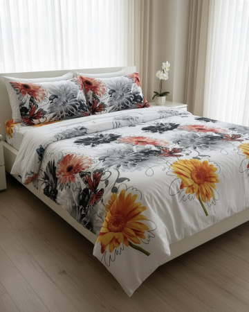 Set lenjerie Bumbac Ranforce - Lenjerie de pat din bumbac ranforce 100% - Fluturi și Gălbenele