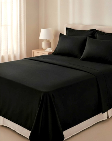 Set lenjerie Bumbac Ranforce - Lenjerie de pat din bumbac ranforce 100% - Negru UNI