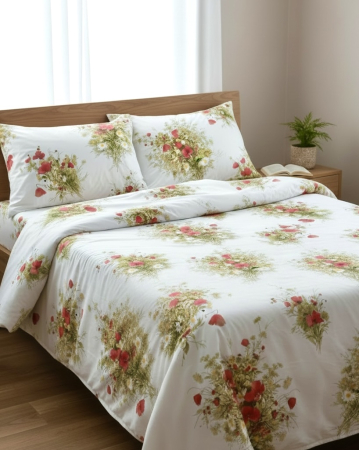 Set lenjerie Bumbac Ranforce - Lenjerie de pat din bumbac ranforce- Maci și romaniță