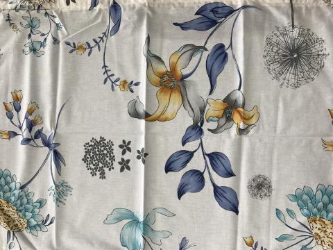 Lenjerie de pat din bumbac satinat XXL - Flori + Uni Bleu [1]