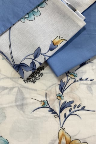 Lenjerii de pat - Lenjerie de pat din bumbac satinat XXL - Flori + Uni Bleu
