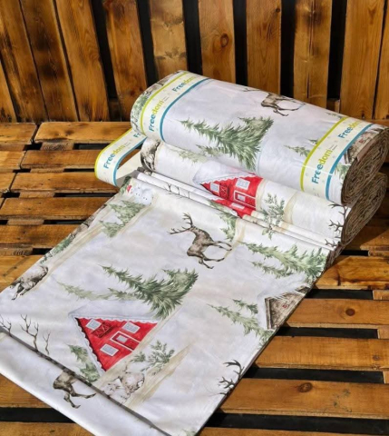 Seturi de lenjerie din Bumbac Satinat - Lenjerie de pat dublu din bbc satinat- Căsuța cu Reni