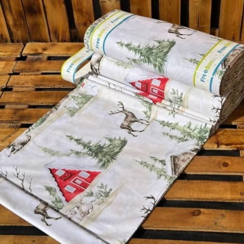 Seturi de lenjerie din Bumbac Satinat - Lenjerie de pat dublu din bbc satinat- Căsuța cu Reni