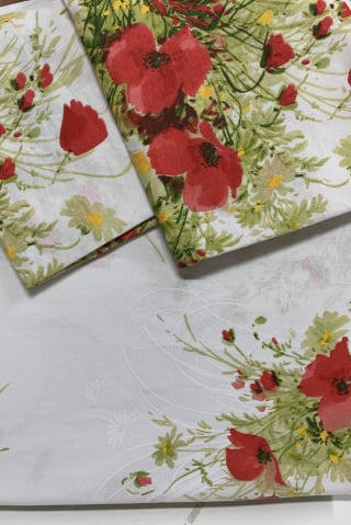 Produse pentru Casă - Lenjerie de pat dublu din bbc satinat- Maci și romaniță