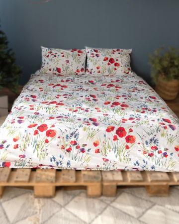 Lenjerii de pat - Lenjerie de Pat Dublu din bumbac ranforce - Maci si Lavandă