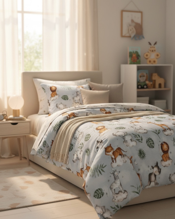 Set lenjerie Bumbac Ranforce - Lenjerie de pat pentru copii din bumbac ranforce 100% - Jungla