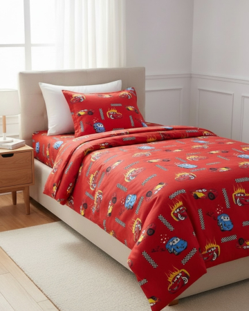 Set lenjerie Bumbac Ranforce - Lenjerie de pat pentru copii din bumbac ranforce 100% - Cars