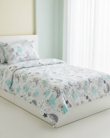 Set lenjerie Bumbac Ranforce - Lenjerie de pat pentru copii din bumbac ranforce 100% - Koala pe luna