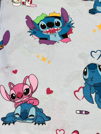 Lenjerii pentru copii - Lenjerie de pat pentru copii din bumbac ranforce 100% - Stitch fundal bleu