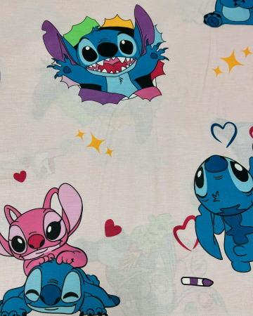 Lenjerii pentru copii - Lenjerie de pat pentru copii din bumbac ranforce 100% - Stitch fundal roz